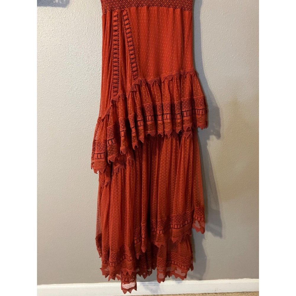 House of Harlow Sheer Tiered Maxi Dress M Medium Burnt Orange Festival - Picture 14 of 15